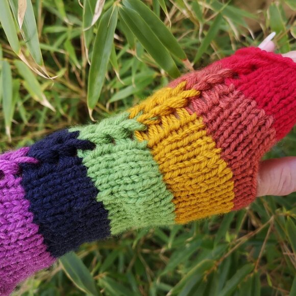 Rainbow Rave Disco Gay Pride lgbt Retro Knit Fingerless Gloves Multicolo… - Picture 5 of 6